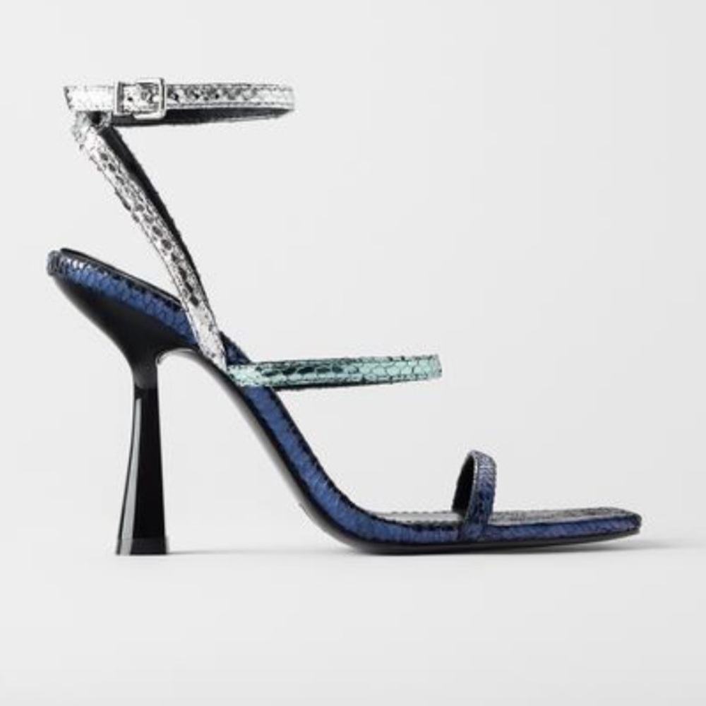 Zara Snakeskin Animal Print Metallic Sandals 40